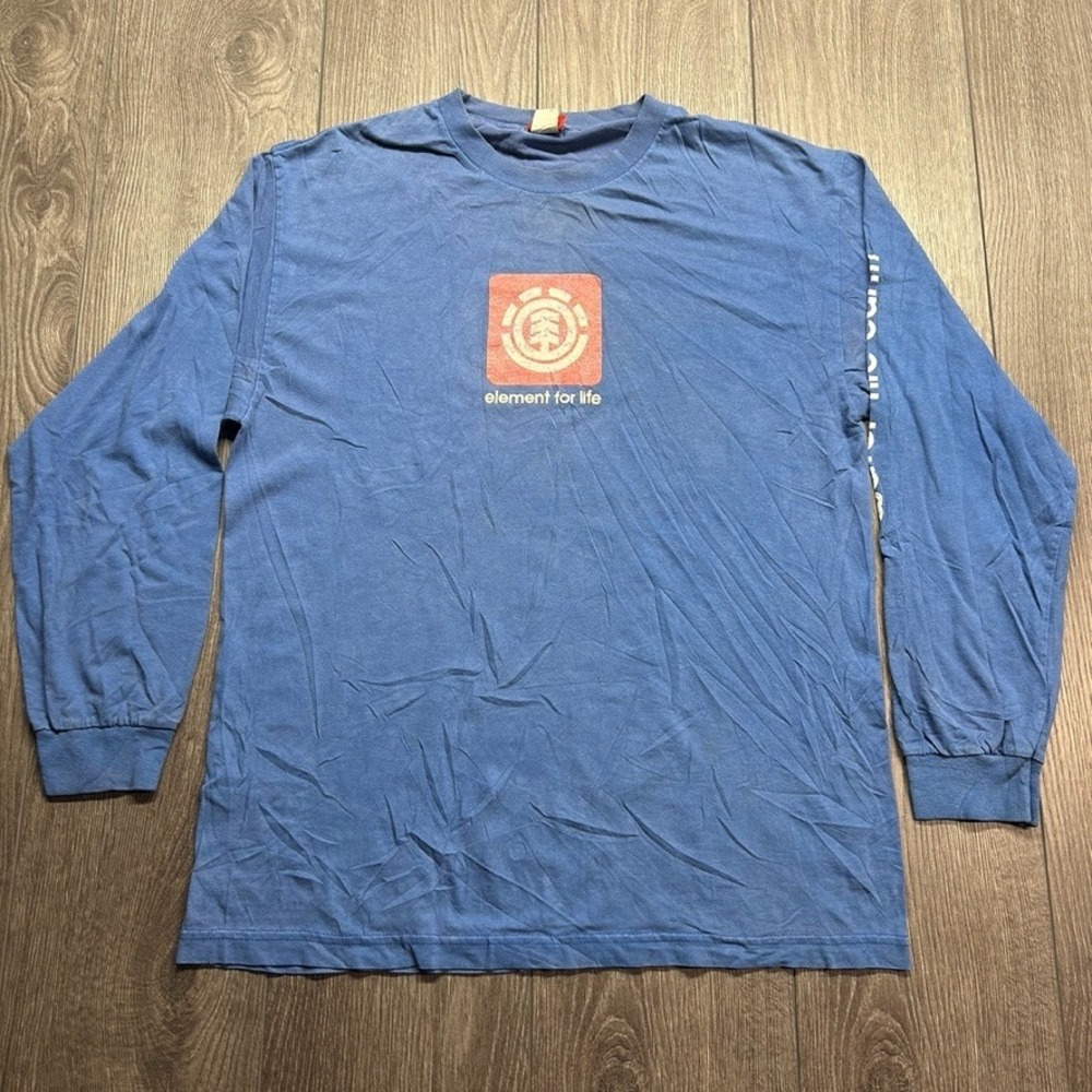 Vintage Element Skateboards Large Long Sleeve Shirt Blue Graphic Skate Tee Y2k